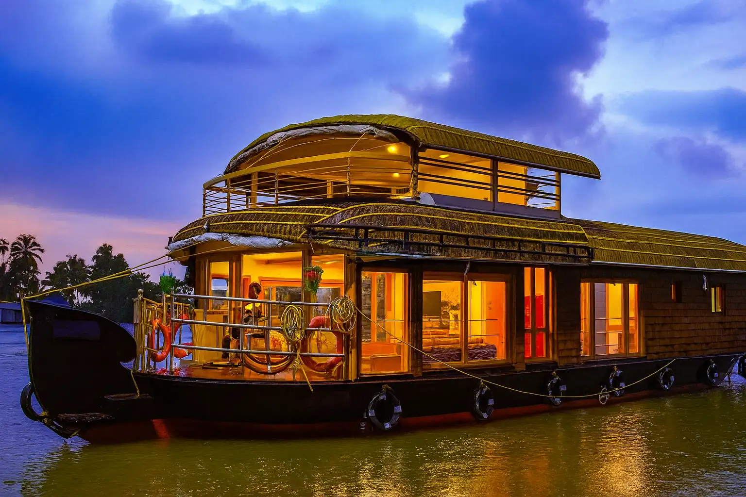 Kerala houseboat at sunset